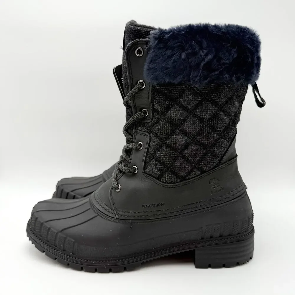 Kamik Womens Sienna Cuff 2 Winter Boots US 9 EU 40 Black Leather Fur NIB